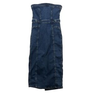 Good American Dress Womens Large Denim Midi Strapless Bustier Corset GDTDPE478